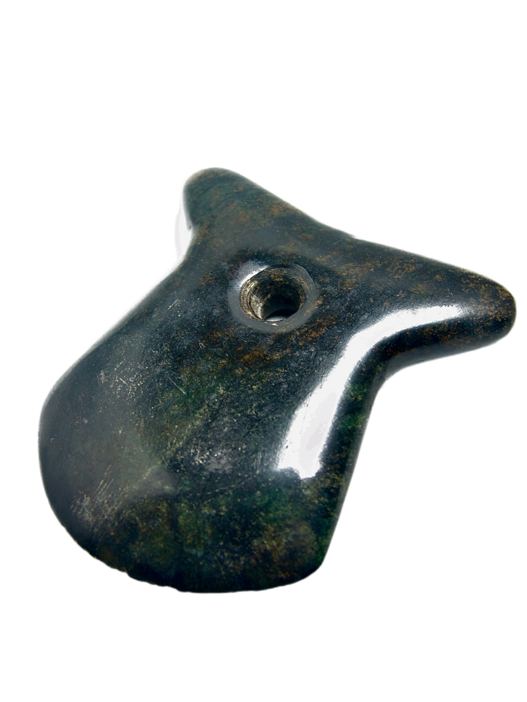 Inca Serpentine Stone Axe shown from the bottom view.