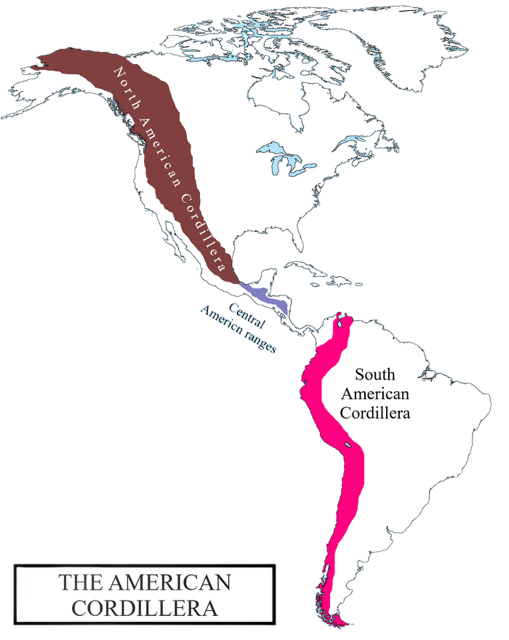 Drawn map of the American Cordillera.