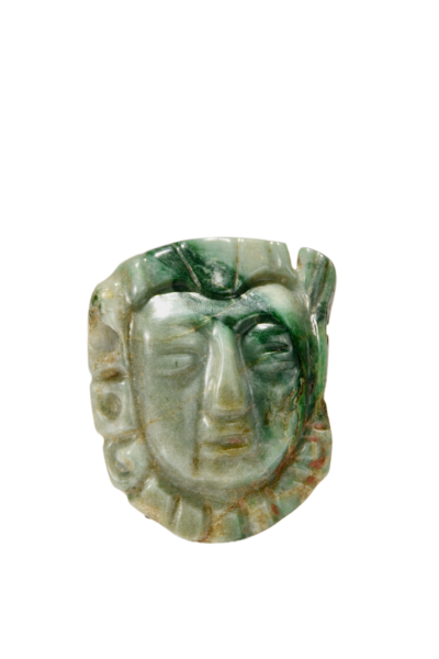 Rare Maya Jadeite Face Pendant with Red Pigment Traces