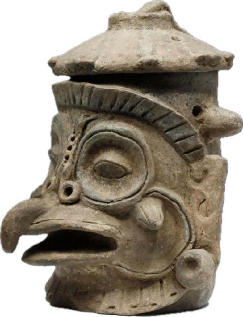 This Maya effigy incensario is from the Yucatan Maya site. 