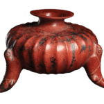 Large Colima Gadrooned Tripod Vessel with Parrot Form Legs