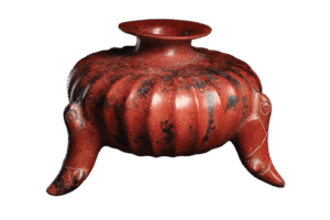 Large Colima Gadrooned Tripod Vessel with Parrot Form Legs